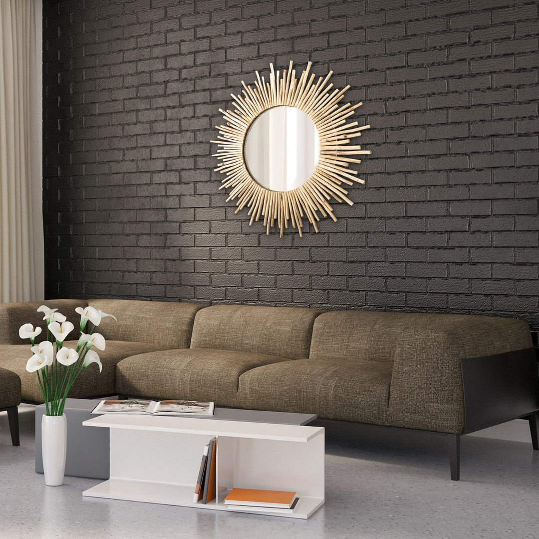 Langley Round Teak Wood Wall Mirror