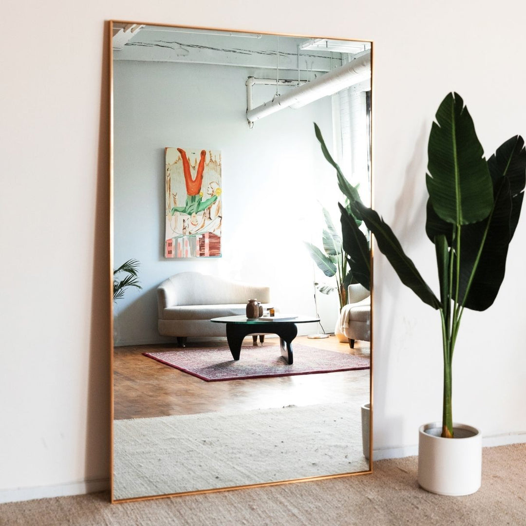 Libi Rectangle Contemporary Metal Mirror Black & Gold 72x44 Inch