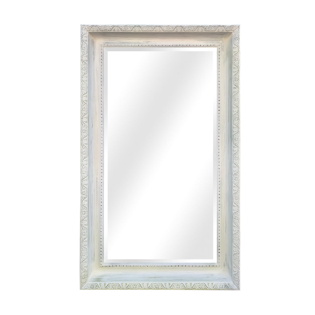 Gregory Distressed White Beveled Wooden Mirror