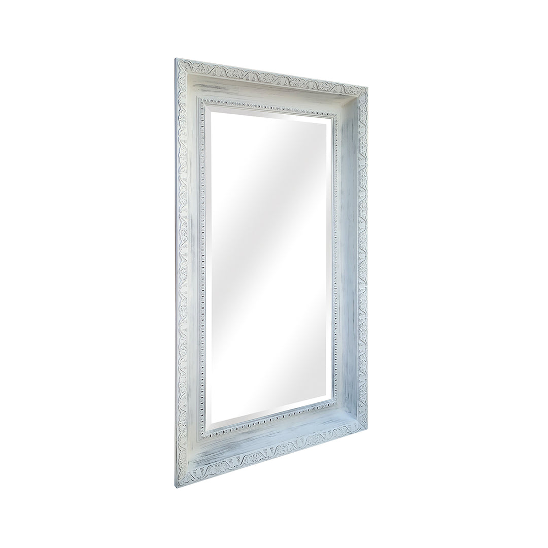 Gregory Distressed White Beveled Wooden Mirror