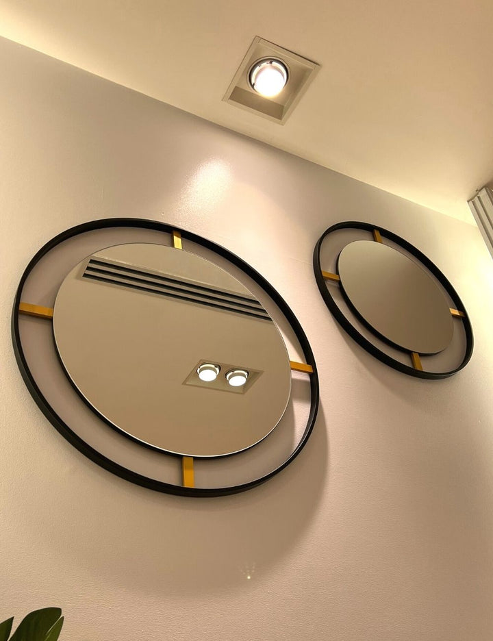 Ozzy Black Round Wall Mirror with Gold Accents