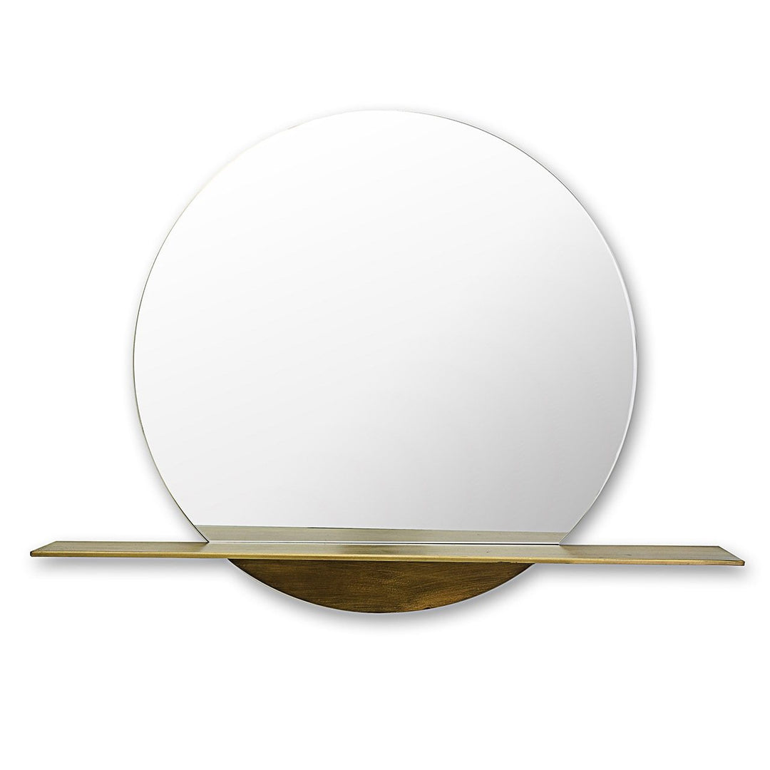 Zeke Gold Round Wall Mirror with Shelf