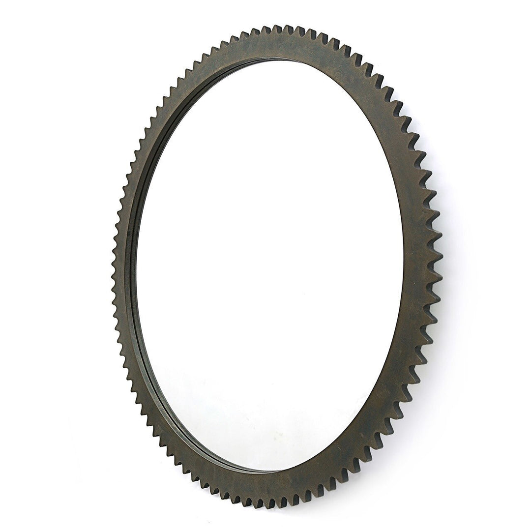 Gears Round Black Wooden Wall Mirror 30 Inch
