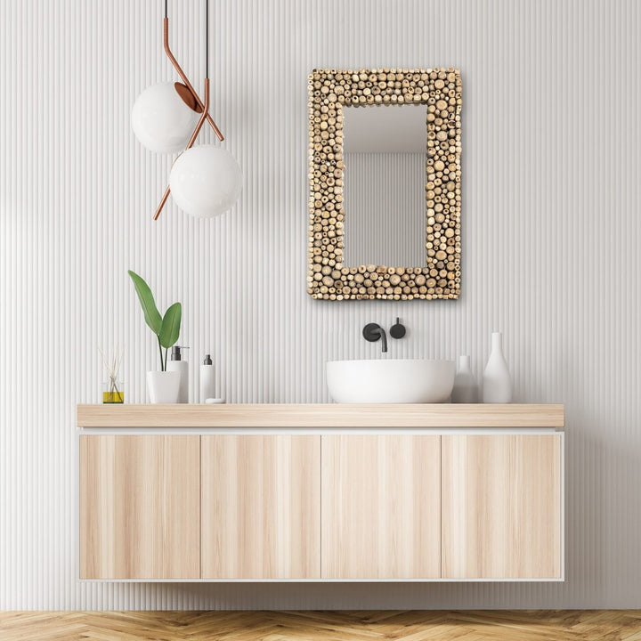Enzo Teak Wood Rectangle Wall Mirror 34 Inch