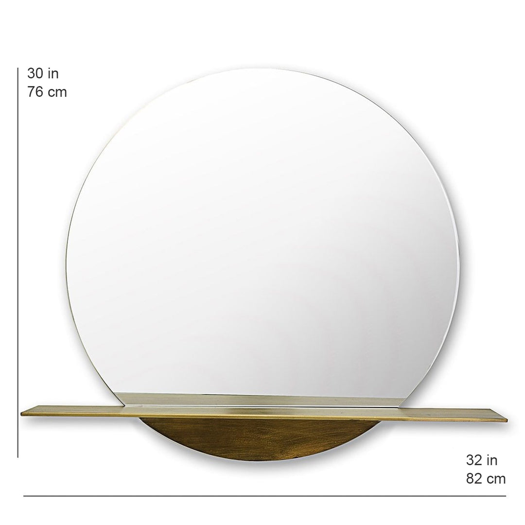Zeke Gold Round Wall Mirror with Shelf